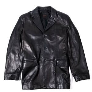 VINTAGE 90's Dad Leather Jacket Oversized Button Down Blazer Black Large Y2K